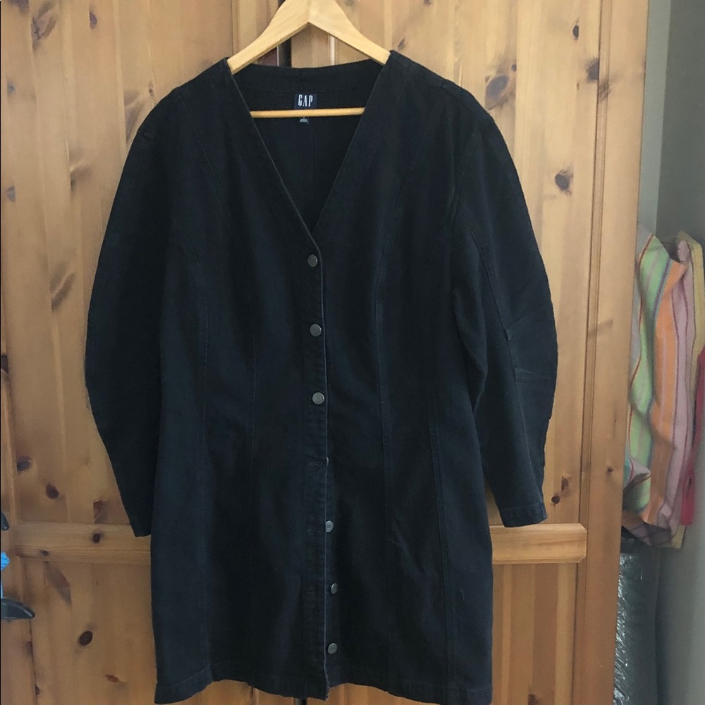 GAP Black V-Neck Button Dress L